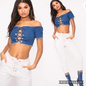 PrettyLittleThing Denim Corset Top - Size S/M